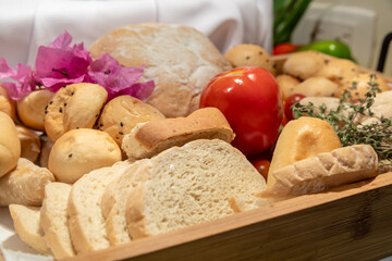 breakfast buffet with fruit and breads