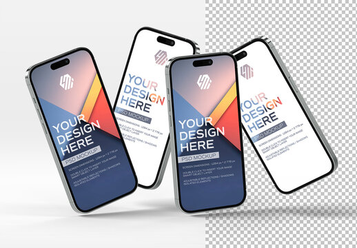 Four Isolated Smartphones On White With Shadows Mockup
