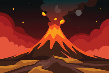 Volcanic Landscape with Lava and Smoke