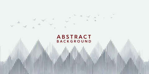 Fototapeta premium Abstract graphic background with stylized mountain peaks and a flock of birds in the sky