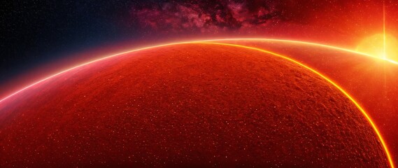 Stunning View of Planet Surface Under Distant Sun with Stars