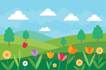 Fototapeta premium Quiet Countryside with Blooming Wildflowers