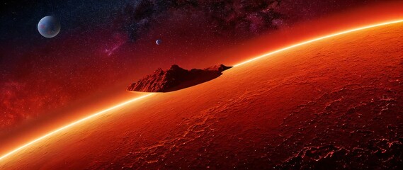 Vibrant Cosmic Landscape with Red Planet and Distant Celestial Bodies