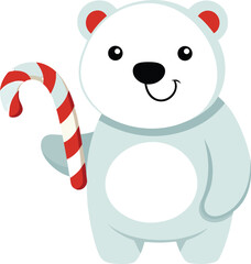 Cute Polar Bear Holding Candy Cane for Christmas Holiday Illustration