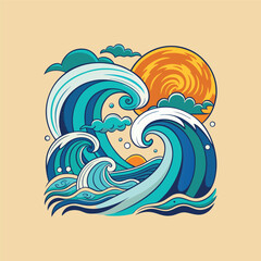 A vector set of doodle ocean waves. Perfect for surf designs, posters, and beach-themed graphics.