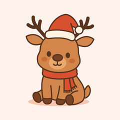 A cute reindeer wearing a Santa hat and scarf. Perfect for festive designs!