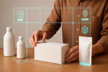 Packaging process demonstration home office visual tutorial minimalist setting close-up perspective product presentation techniques