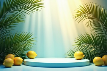 Ethereal Palm Canopy with Modern Display and Blue Hue