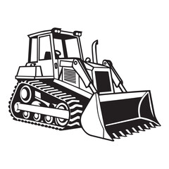 Naklejka premium Illustration of a bulldozer with tracks and a front loader, isolated on white background