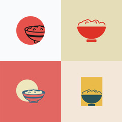 Rice Bowl Logo Bundle. Clean Minimal Vector Icons for Restaurant, Asian Food, Cafe Branding
