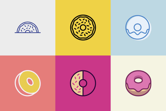 Minimalist Donut Logo Bundle. Modern Vector Icons for Bakery, Cafe, Dessert Shop Branding
