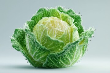 Fototapeta premium Fresh green cabbage with bubbles against a light background showcasing its texture and freshness