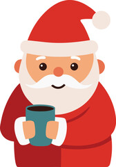 Cute Santa Claus Illustration Holding a Mug of Hot Drink for Christmas