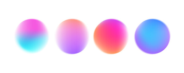 Bright colorful circle gradient set. Round blur gradation background collection. Iridescent radial blurry shape pack for poster, banner, leaflet, brochure. Vector neon fading circular aura bundle