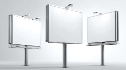 Fototapeta premium Three blank billboards on white background, ideal for marketing mockup and advertisement displays