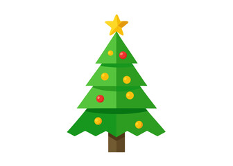 Stylized Christmas Tree with Star and Ornaments on White Background