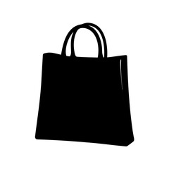 Silhouette of a black shopping tote bag with handles on a white background