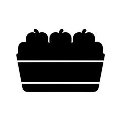 Black silhouette icon of a basket filled to the brim with apples