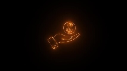 Neon glowing save money icon animation on bulk background. Neon money icon on hand on black background.	
