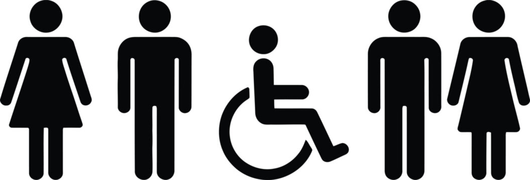 Accessible unisex restroom sign with male female and wheelchair icons for universal access
