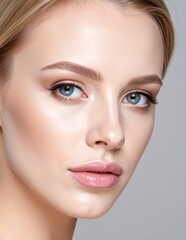 Young woman with flawless skin and blue eyes