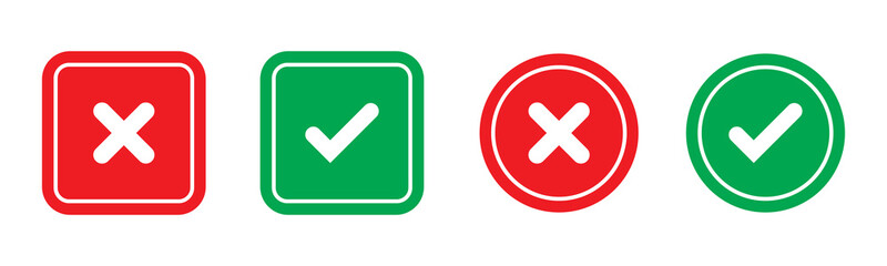 Fototapeta premium Green tick and red cross checkmarks. Right or wrong icons. Checkmark and x mark icon for apps and
