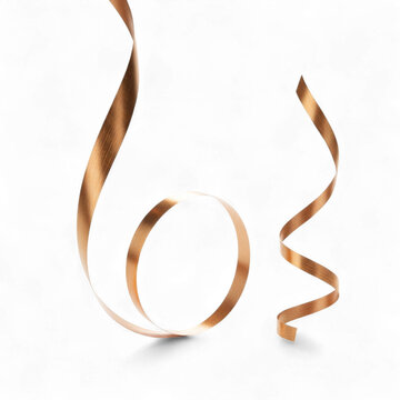 Golden ribbons flowing and curling isolated on transparent background