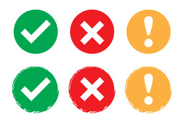 Obraz premium Set of green and red check box with yes and no sign. Modern label icons check mark and cross on transparent background.
