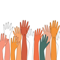 Colorful hands vector illustration for charity volunteer and voting symbol