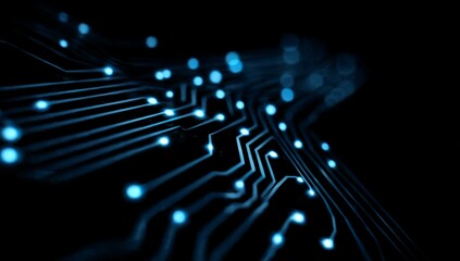 Abstract Close-up of Blue Circuit Board Lights