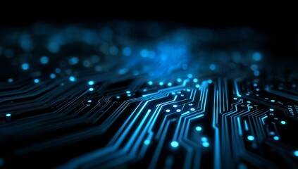 Abstract Circuit Board Design with Blue Lights