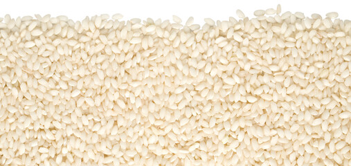 Raw carnaroli rice grains filling frame on transparent background