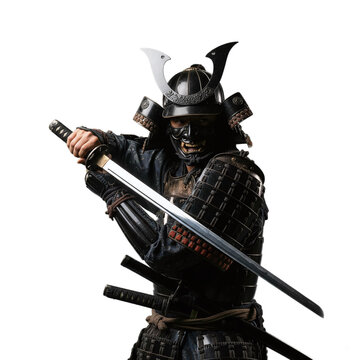 male feudal samurai warrior isolated on transparent background