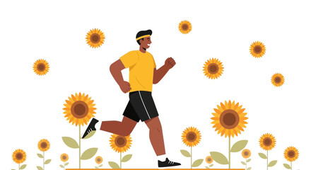 Joyful Runner Amidst Flourishing Sunflowers Demonstrating Vibrant Health and Fitness