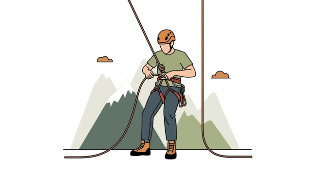 Mountaineer Preparing For Descent In An Elevated Mountainous Environment