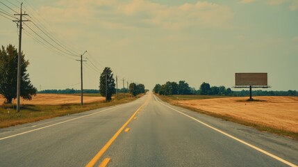 Fototapeta premium Endless Asphalt Road Journey Through Rural Farmland Under a Cloudy Sky Leading into the Horizon