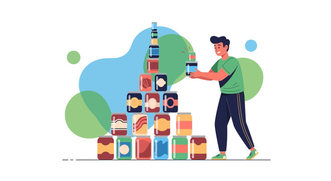 Optimistic Figure Constructing Beverages Tower Illustrating Concept of Recreational Activity
