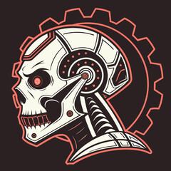 Mechanical skull with gear, robot skeleton head, science fiction concept