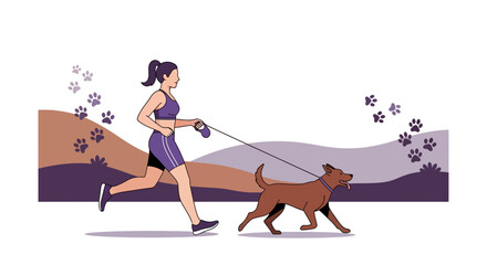 Lady Exercises With Her Pet Dog Outdoors, Embracing a Healthy And Joyful Lifestyle