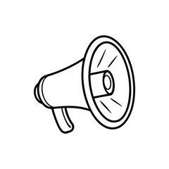 Simple black and white line art illustration of a megaphone graphic design silhouette vector