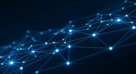 Fototapeta premium Digital Network Structure with Glowing Blue Nodes and Lines on a Dark Background