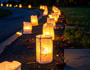 Halloween Luminaria Path Suburban Driveway Evening Candle Display