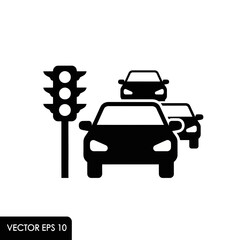 Traffic jam icon with cars and traffic light