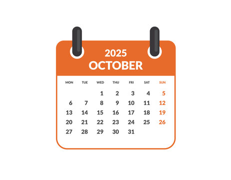 OCTOBER 2025 Calendar Month vector illustration