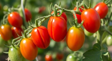 Ripe Roma Tomatoes Growing on the Vine in a Garden.