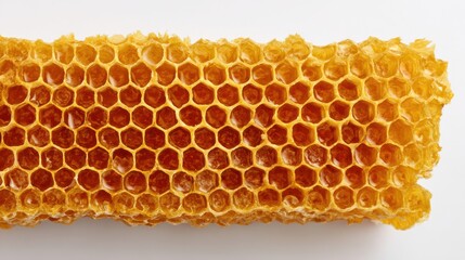 Beautiful photo of honeycomb slice closeup on white.
