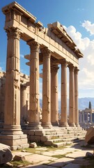 Obraz premium Ancient ruins under a vibrant blue sky (1)