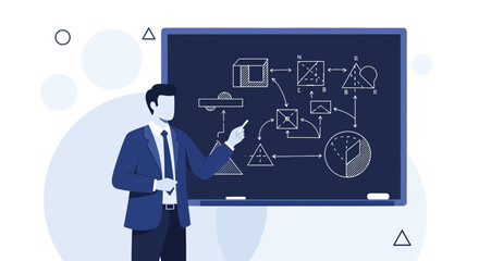 Professional Presenting Data Analysis On Blackboard Explaining Strategy Visualization
