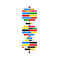 Genetic sequencing data icon, color-coded data bars, abstract DNA design, minimal scientific vector, white background