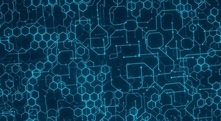 Obraz premium A mesmerizing display of interconnected glowing blue lines forming a complex network of geometric shapes, reminiscent of a futuristic circuit board or an advanced technological blueprint